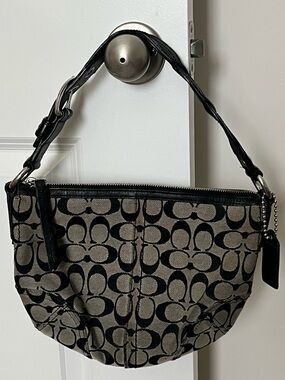 Coach Signature Monogram Hobo Demi Shoulder Bag Braided Leather Strap Y2K.